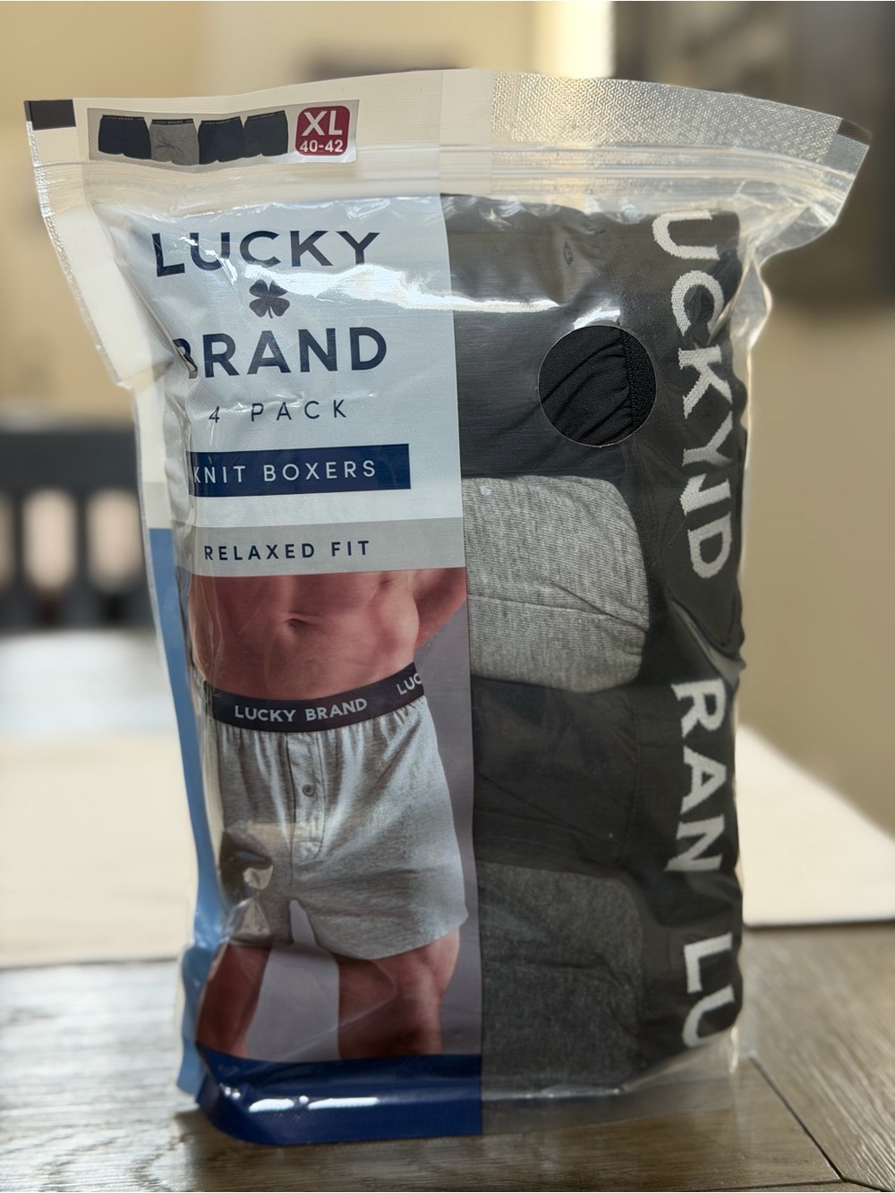 Lucky Brand Men’s 4-Pack Knit Boxers - Gray & Black, Relaxed Fit (XL)